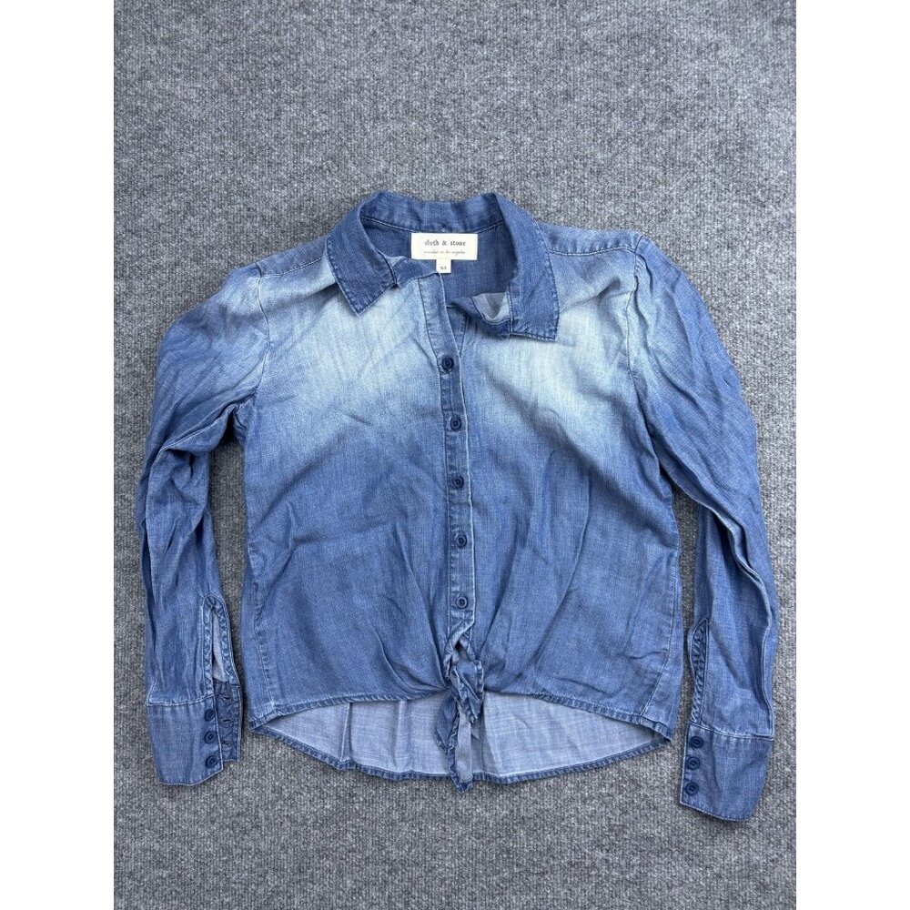Cloth & Stone Shirt Womens XS Blue Tencel Button Front Tie Hem Long Sleeve Top